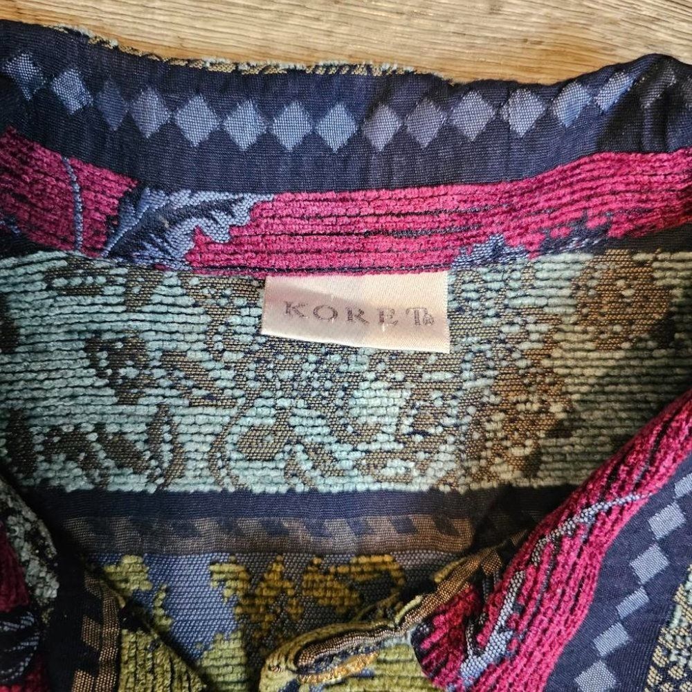 Tapestry Jacket Jacquard Floral Red Blue Tan Multicolor Textured Boxy - Picture 12 of 12